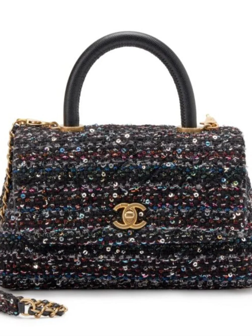 Chanel 2020 Métiers d’Art Black SequinFantasy Tweed Coco Handle Bag NIB Full Set